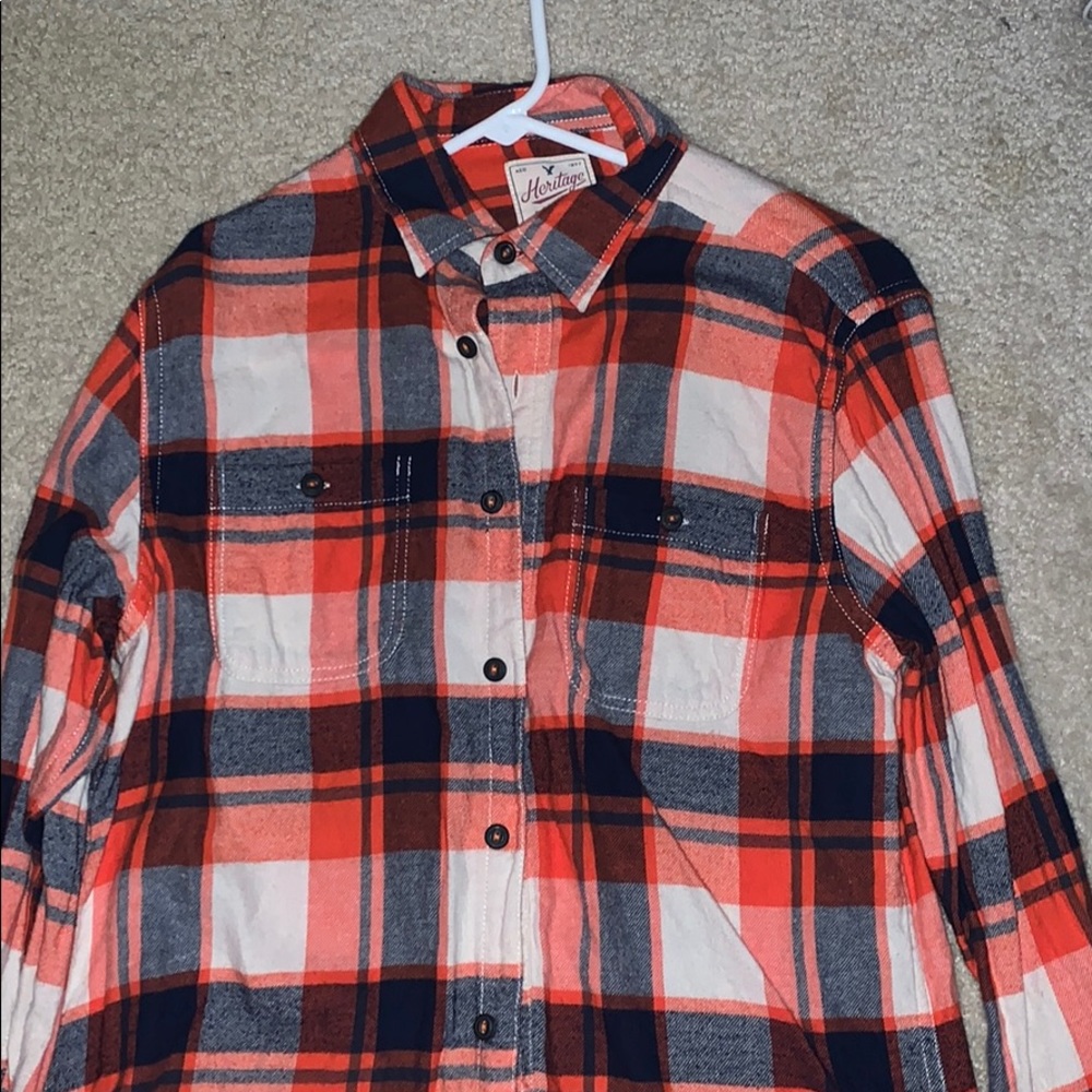 American Eagle orange and dark blue dress shirt